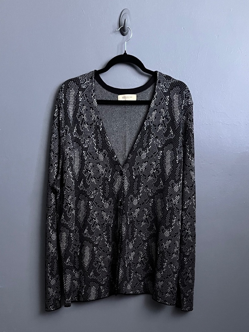 Jones New York Collection 3X Black Grey Snakeskin Print Cardigan